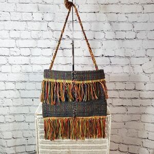 Multicolor Handmade Woven Yarn Purse Handbag Tote Boho Unique Frienge